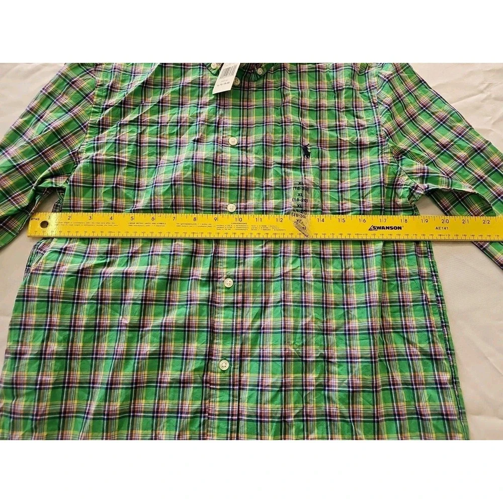 NWT RALPH LAUREN BOYS Green PLAID SHIRT  XL(18/20)